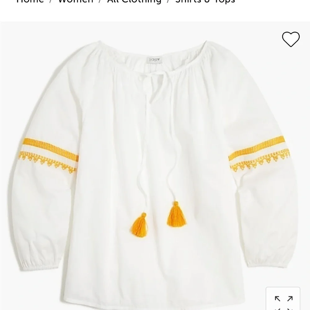 Nwt J. Crew Raglan Cotton Popover Embroidered Top
